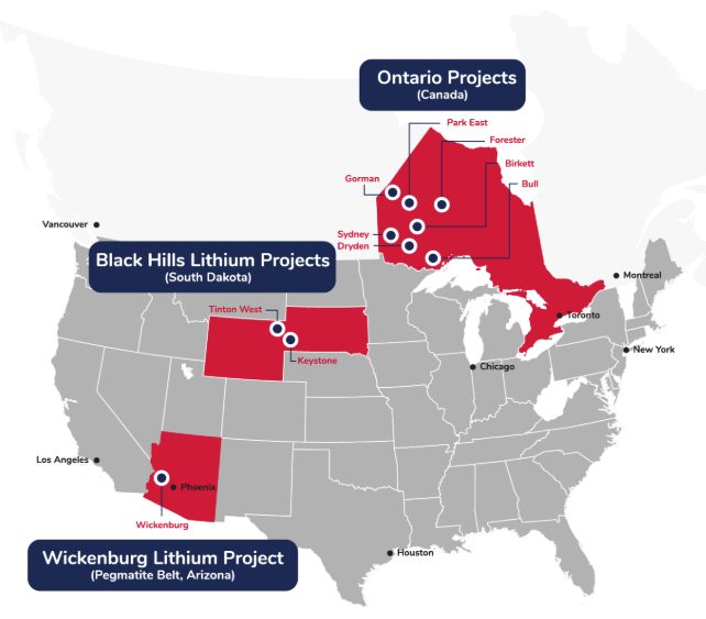 North American High-Grade Assets Map of Patriot Lithium Limited