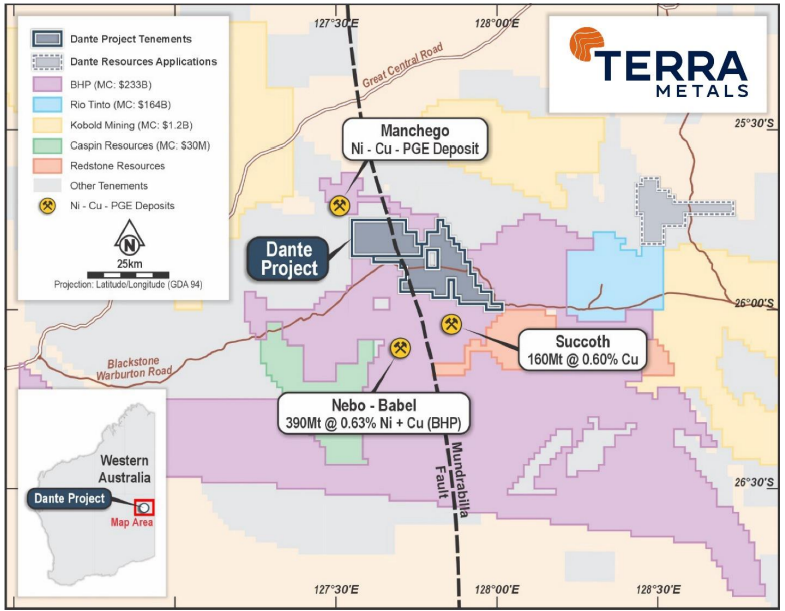 Dante Project Location Showing Neighbouring Companies' Land Holdings And Significant Deposits