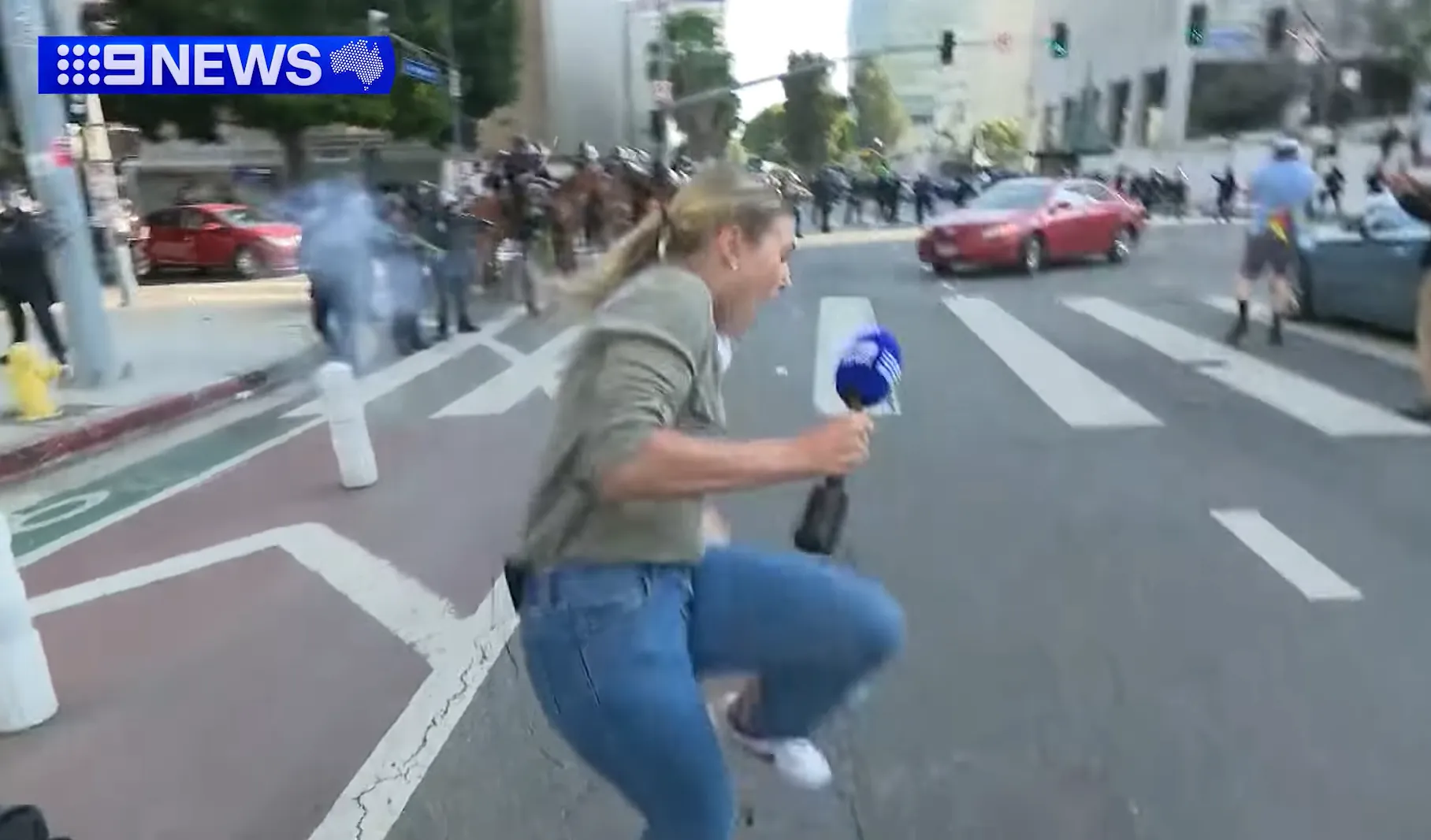 Freeze frame from the live video showing the moment Tomasi was struck.