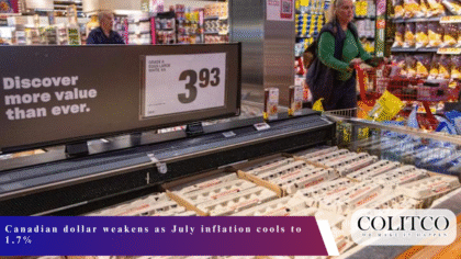 Canadian dollar weakens as July inflation cools to 1.7%