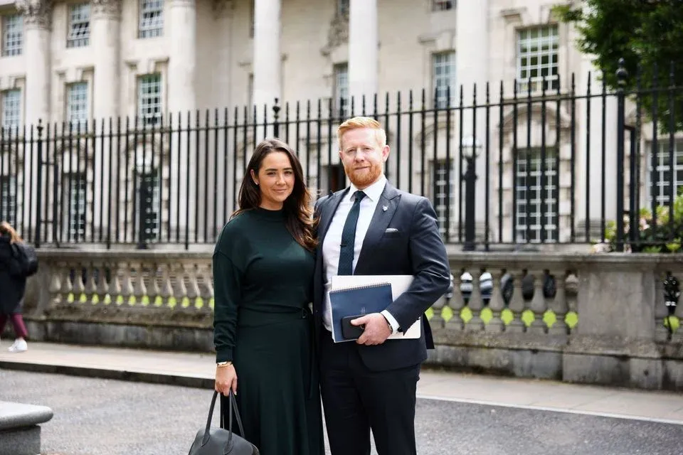 Neil and Donna Sands pictured outside Belfast's High Court earlier today