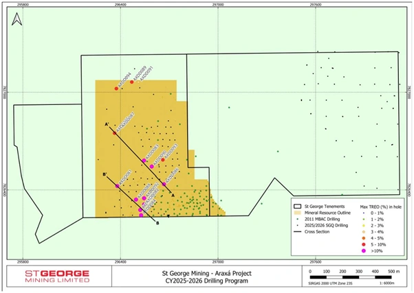 a plan view map showing the araxa tenement boundary