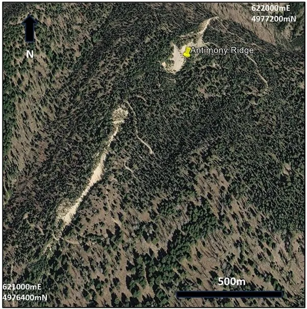 antimony ridge showing historic open pits and trenches from wwi wwii and the korean war along with access roads