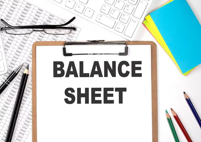 balance sheet financial concept with documents and stationery