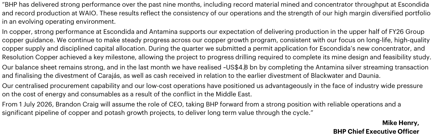 bhp ceo comment statement