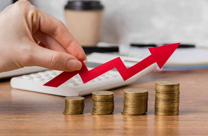 dividend growth concept coins upward arrow