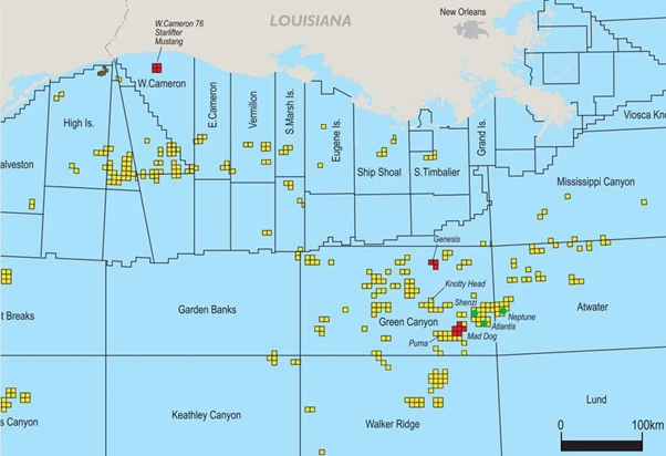 green canyon block 680 approximately 125 miles south of the louisiana coast