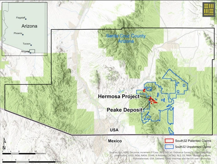 hermosa project location map in santa cruz county arizona