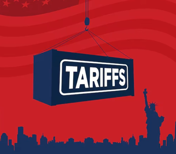 illustration of us tariff measures impacting global trade and pharmaceutical imports