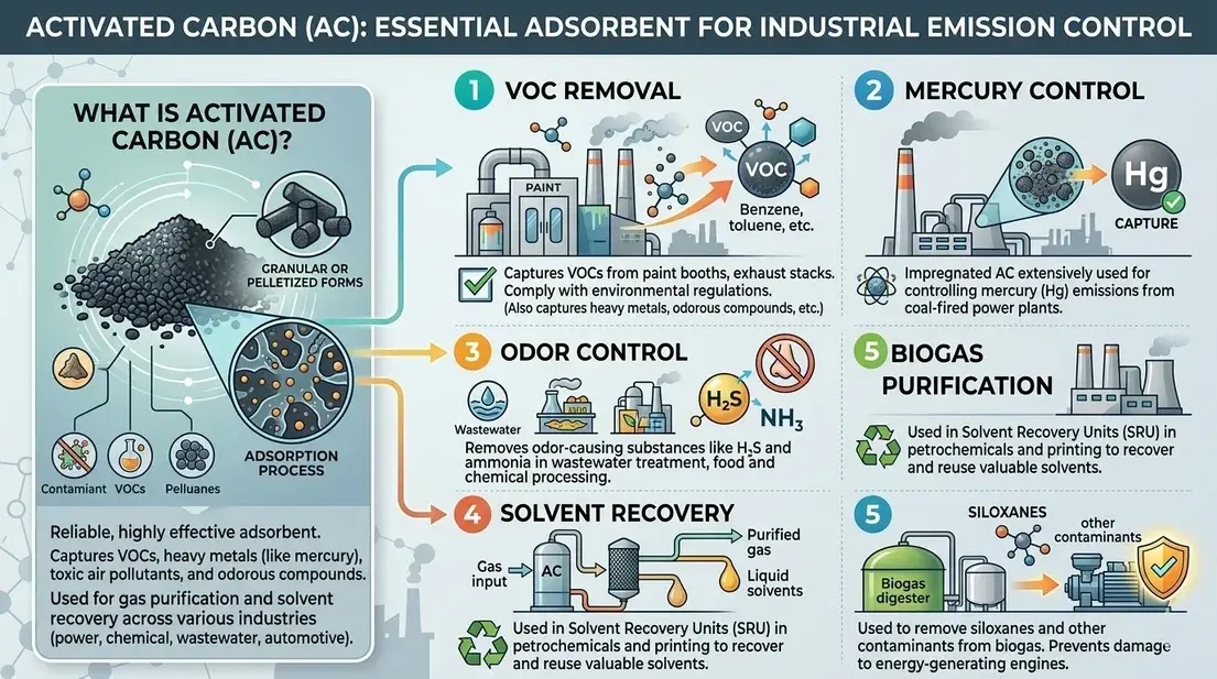 activated carbon industrial emissions control infographic