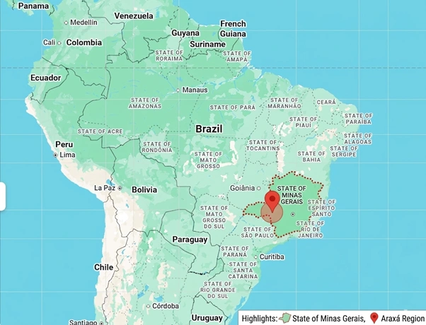 map of minas gerais brazil highlighting araxa region
