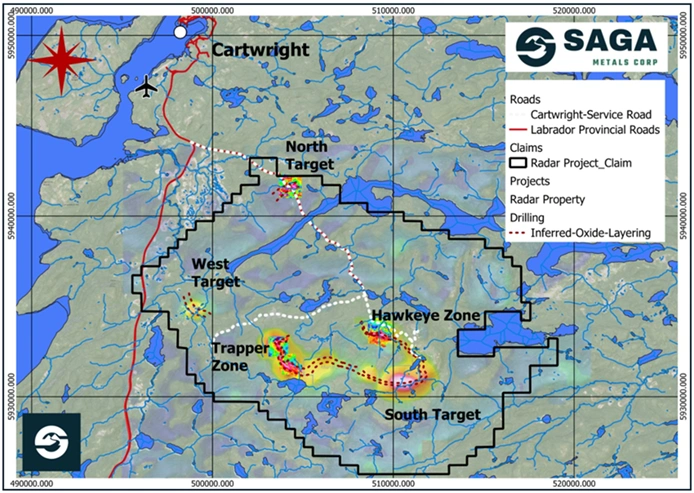 radar property overview map showing the distribution of magnetic anomalies and confirmed oxide layering zones