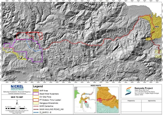 sampala mine construction progress and site map showing haul road development and the broader project footprint in central sulawesi indonesia