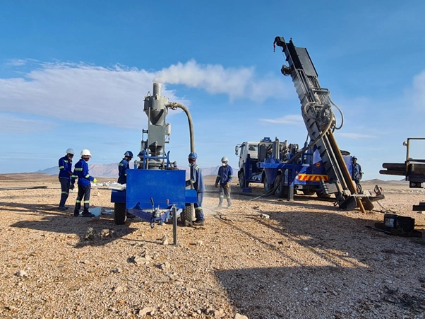 Drill rigs in operation at the Uis Polymetallic Project during active exploration and resource development activities.