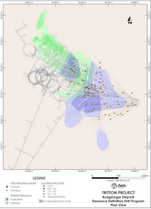 Plan view illustrating the expanded mineralised strike and exploration targets at the Avoca Tank project area.