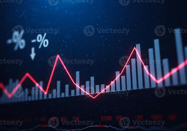 Financial market graph representing stock market volatility, price fluctuations, and economic recovery cycles.