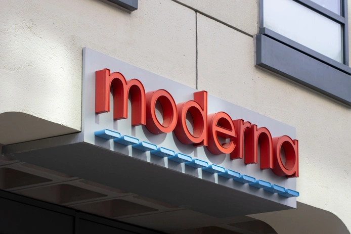 Moderna signage displayed at the biotechnology company’s office headquarters.