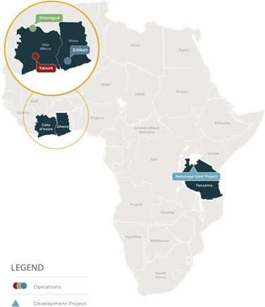 Perseus Mining’s current and development gold mine portfolio across Africa highlighting key operating and exploration assets.
