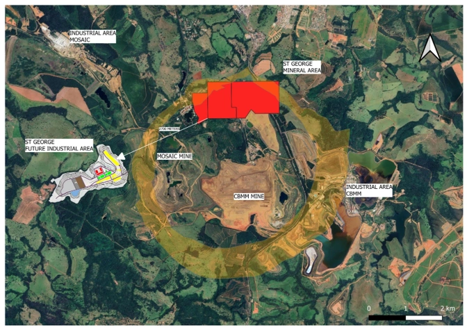 Aerial photograph of the Araxá Project site in Minas Gerais, Brazil, highlighting the project area and surrounding landscape.