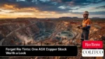Copper mining operation featuring an open-pit mine, haul trucks, drilling rigs, copper ore, and processing facilities, representing an emerging ASX-listed copper producer as an alternative investment to Rio Tinto. The image highlights the company's exposure to rising copper demand driven by electrification, renewable energy infrastructure, and electric vehicle manufacturing.