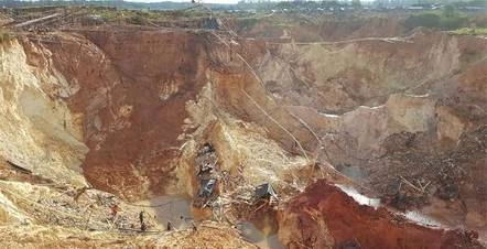 Miners extracting gold and other minerals at an artisanal mining camp within the Orinoco strategic zone in southern Venezuela.