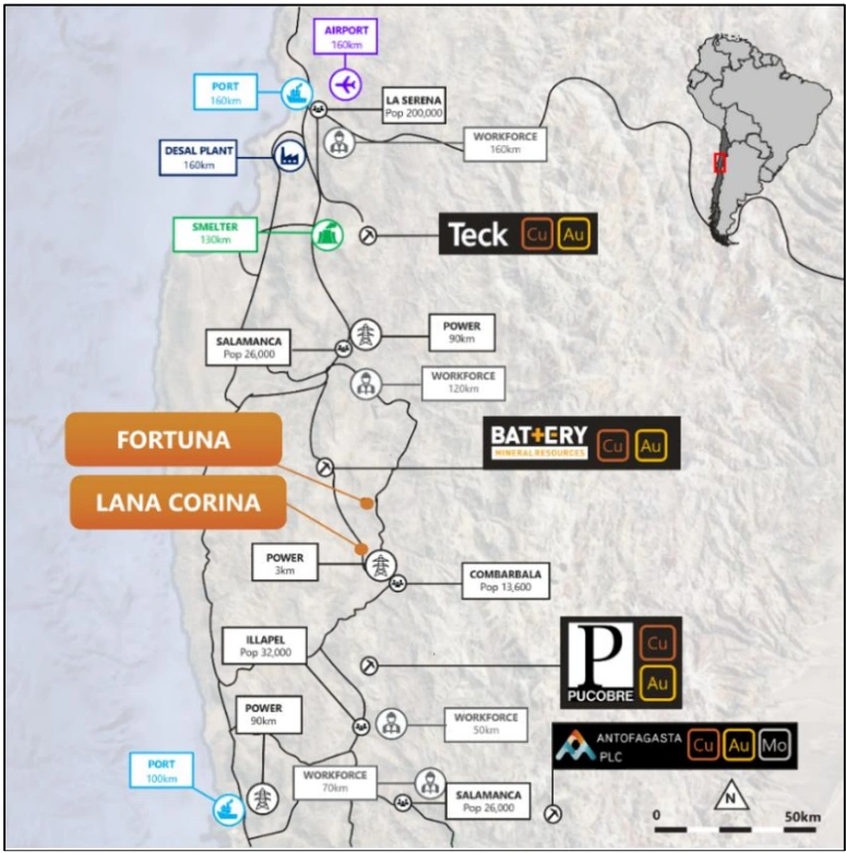 Location of Culpeo Minerals' principal project areas, approximately 350 kilometres north of Santiago, Chile.