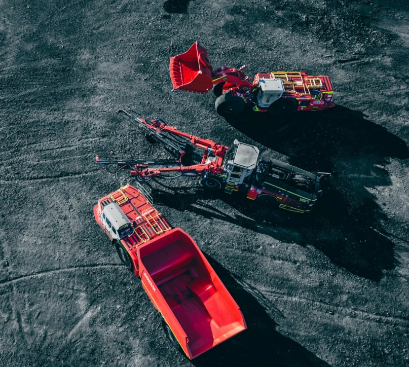 Aerial view of underground mining equipment