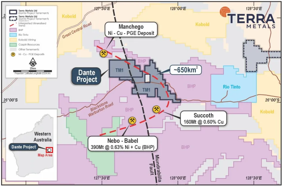 Location of the Dante Cu-PGE-Au-Ni Project